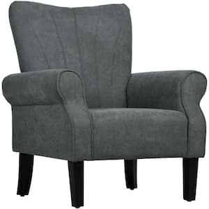 Fabric Accent Chair, Mid-Century Modern Armchair with Wood Legs, Soft and Padded, Rolled Arms