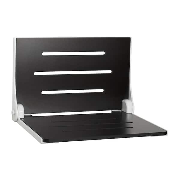 Silhouette Folding Wall Mount Shower Bench Seat, Black Seat with White Frame