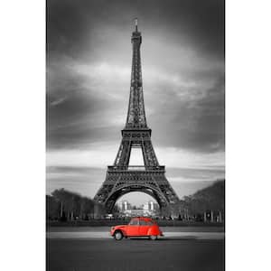 Red Car in Front of Eiffel Tower Mixed Media Wall Art