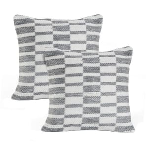 Elemental Gray Checkered Hand-Woven 18 in. x 18 in. Indoor Throw Pillow Set of 2