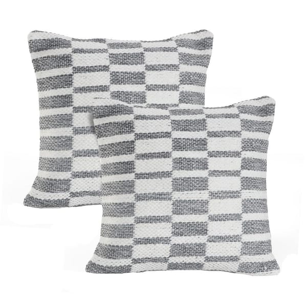LR Home Elemental Gray Checkered Hand-Woven 18 in. x 18 in. Throw Pillow Set of 2