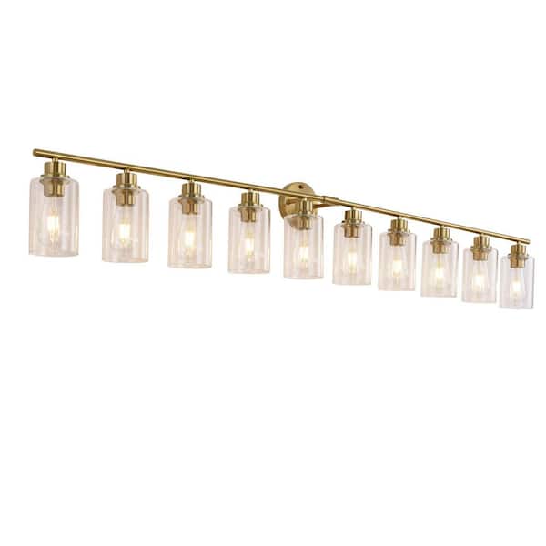 65.94 in. 10 Light Brass Vanity Light Fixtures Modern Bathroom Light Fixtures with Clear Glass Shade for Over Mirror