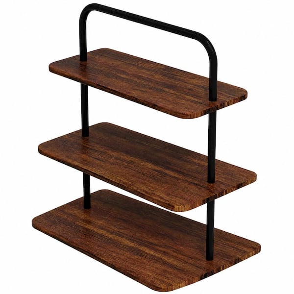 3-Tier Black Metal and Wood Cake Stand for 68 Cupcakes with Square Tower Display, 16 in. x 18.5