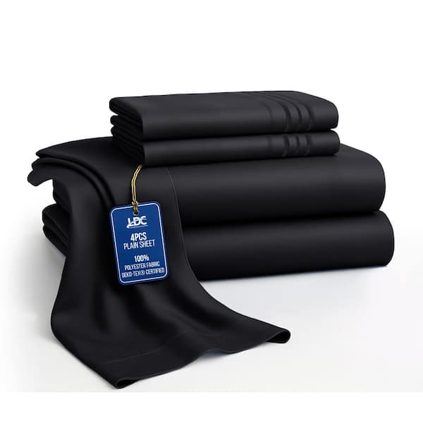 Lux Decor 4-Piece Black Solid Color Microfiber California King Deep Pocket Sheet Set