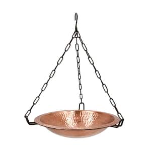 19.5 in. H Round Satin and Black Solid Copper/Wrought Iron Hanging Birdbath Bowl, Garden Accent, Outdoor Accessory
