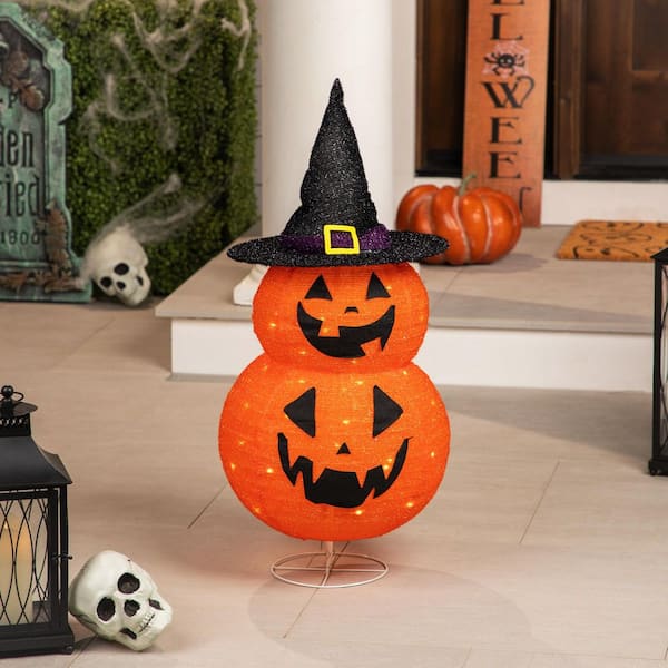 Northlight 34 in. Jack-O-Lanterns in Witch's Hat Outdoor Halloween