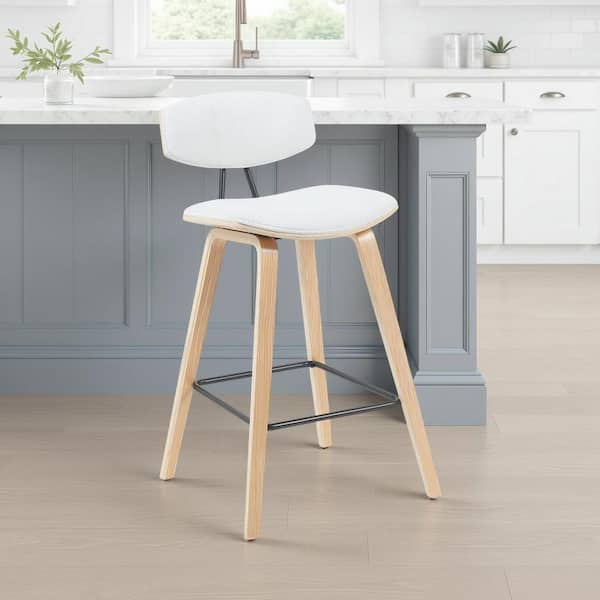 Armen Living Fox 26 in. Counter Height White Upholstered Barstool