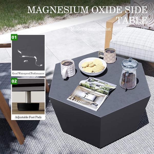 28 in. Dark Gray Hexagon Concrete Outdoor Coffee Table, Patio Conversation Table