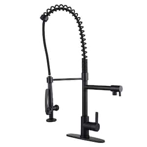 Single-Handle Wall Mount Gooseneck Pull Out Sprayer Kitchen Faucet with Included Supply Lines in Matte Black