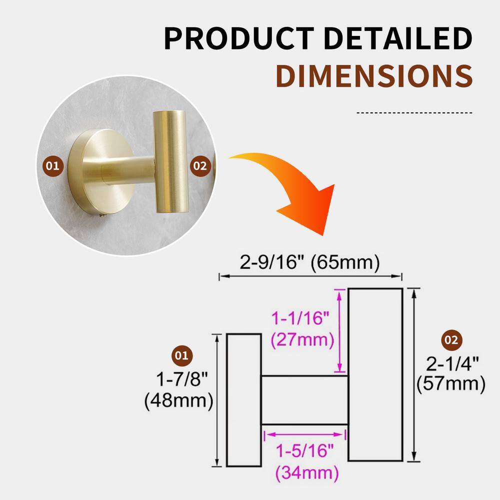 Brushed Gold Stainless Steel Wall Mounted J-Hook Set
