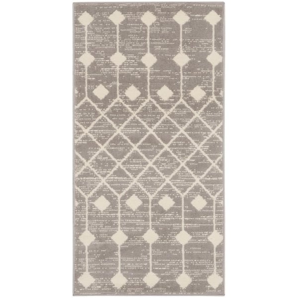 Nourison Grafix Grey 2 ft doormat 2 ft. x 4 ft. Moroccan Boho Kitchen Area Rug