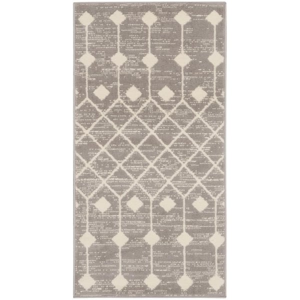 Nourison Grafix Grey 2 ft Doormat 2 ft. x 4 ft. Moroccan Boho Kitchen Area Rug