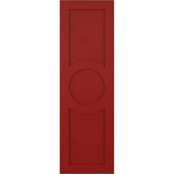 Ekena Millwork True Fit 12 in. x 38 in. PVC Center Circle Arts and Crafts Fixed Mount Flat Panel Shutters Pair in Fire Red