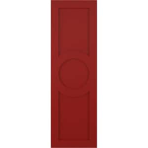 12 in. x 72 in. True Fit PVC Center Circle Arts and Crafts Fixed Mount Flat Panel Shutters Pair in Fire Red