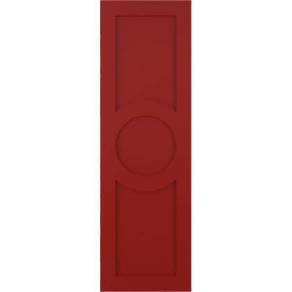 Ekena Millwork True Fit 18 in. x 72 in. PVC Center Circle Arts and Crafts Fixed Mount Flat Panel Shutters Pair in Fire Red