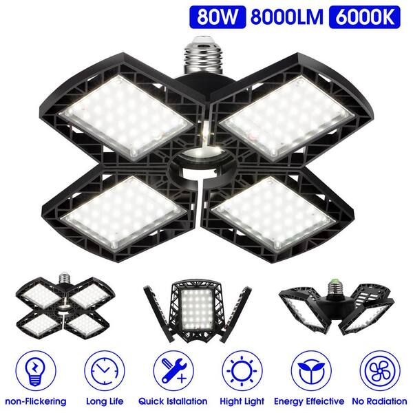 Yansun 80 Watt Deformable Black Led Adjustable Garage Light 8000 Lumens 4 Leaf 6000k Daylight White H Gl00201e26 The Home Depot - Deformable Led Garage Ceiling Lights 8000 Lumens Yansun 80 Watt Deformable Black Led Adjustable Garage Light 8000 Lumens 4 Leaf 6000k Daylight White H Gl00201e26 The Home Depot - Deformable Led Garage Ceiling Lights 8000 Lumens