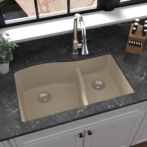 Undermount Quartz Composite 32 in. 60/40 Double Bowl Kitchen Sink in Bisque