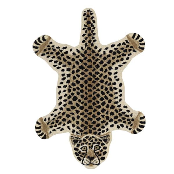 Jungle Cheetah Gold and Black 2 ft. x 3 ft. Modern Tufted Animal Print Wool Specialty Indoor Accent Area Rug