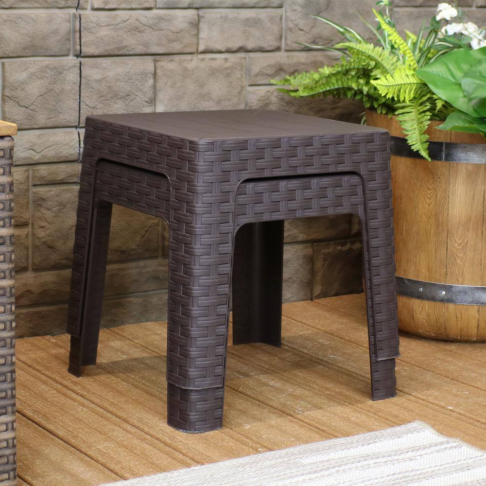 Sunnydaze 18" Brown Polypropylene Square Patio Side Table Set
