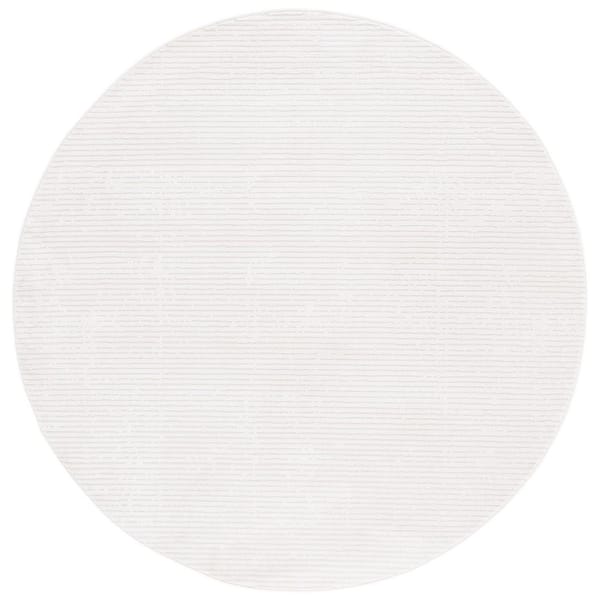 Whisper 5 ft. x 5 ft. Ivory Solid Striped Round Area Rug