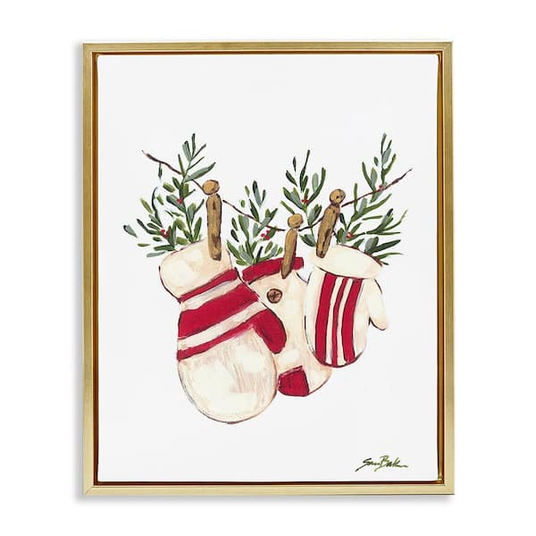 Stupell Industries Winter Mittens on Clothesline by Sara Baker 1-Piece Floater Frame Graphic Print Nature Poster Art Print 21 in. x 17 in.