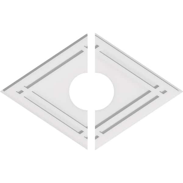 Ekena Millwork 28 in. W x 18-5/8 in. H x 6 in. ID x 1 in. P Diamond Architectural Grade PVC Contemporary Ceiling Medallion (2-Piece)