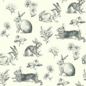 Bunny Toile Wallpaper Black/White Paper Strippable Roll (Covers 56 sq. ft.)