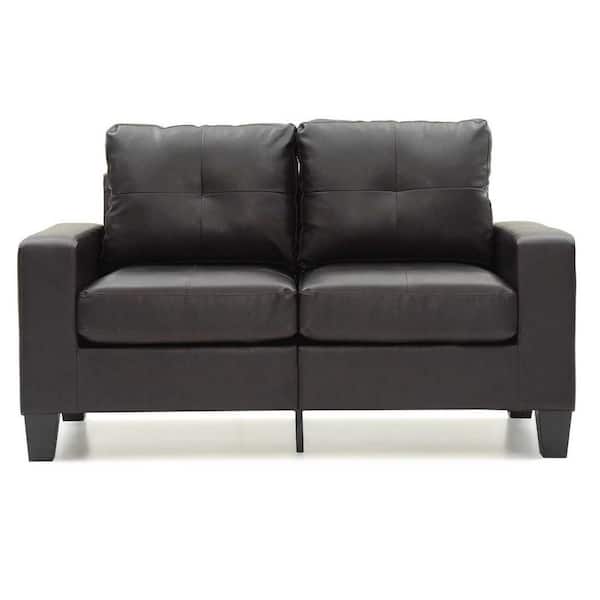 AndMakers Newbury 58 in. W Flared Arm Faux Leather Straight Sofa in Dark Brown