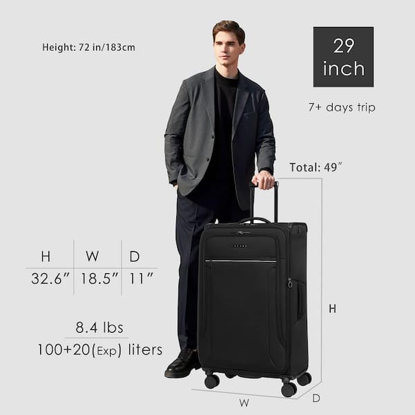 VERAGE 29 in. Black Toledo Softside Expandable Suitcase with Spinner Wheels  Lightweight Luggage with Flashlight GM21002W-29-Black - The Home Depot