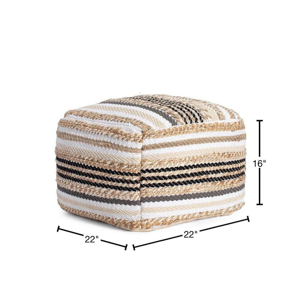 Arsenal Beige and Grayscale Square Pouf Ottoman
