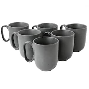 Landon 6 Piece 15oz Reactive Glaze Stoneware Coffee Cup Set in Truffle Grey