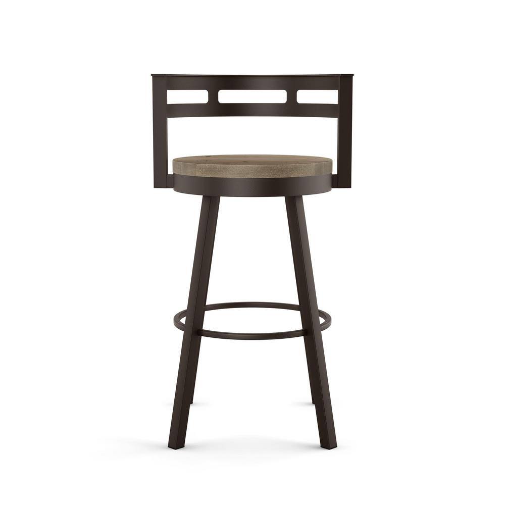 Beige Distressed Wood and Dark Brown Metal Swivel Counter Stool
