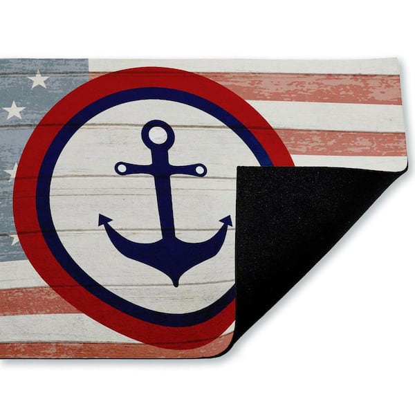 Nautical Flag with Anchor Red 18 in. x 30 in. Polyester Non-Slip Outdoor Door Mat