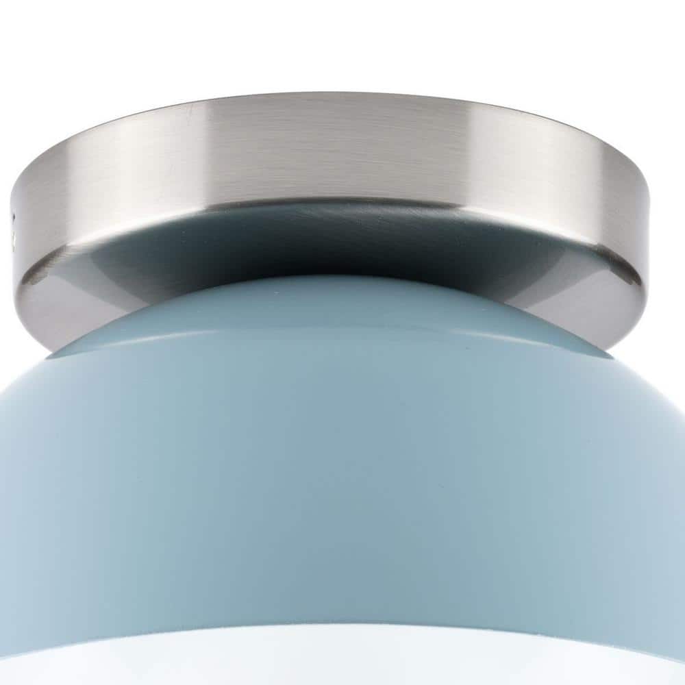 Eva Coastal Blue Glass Flush Mount Light with Brushed Nickel Accents