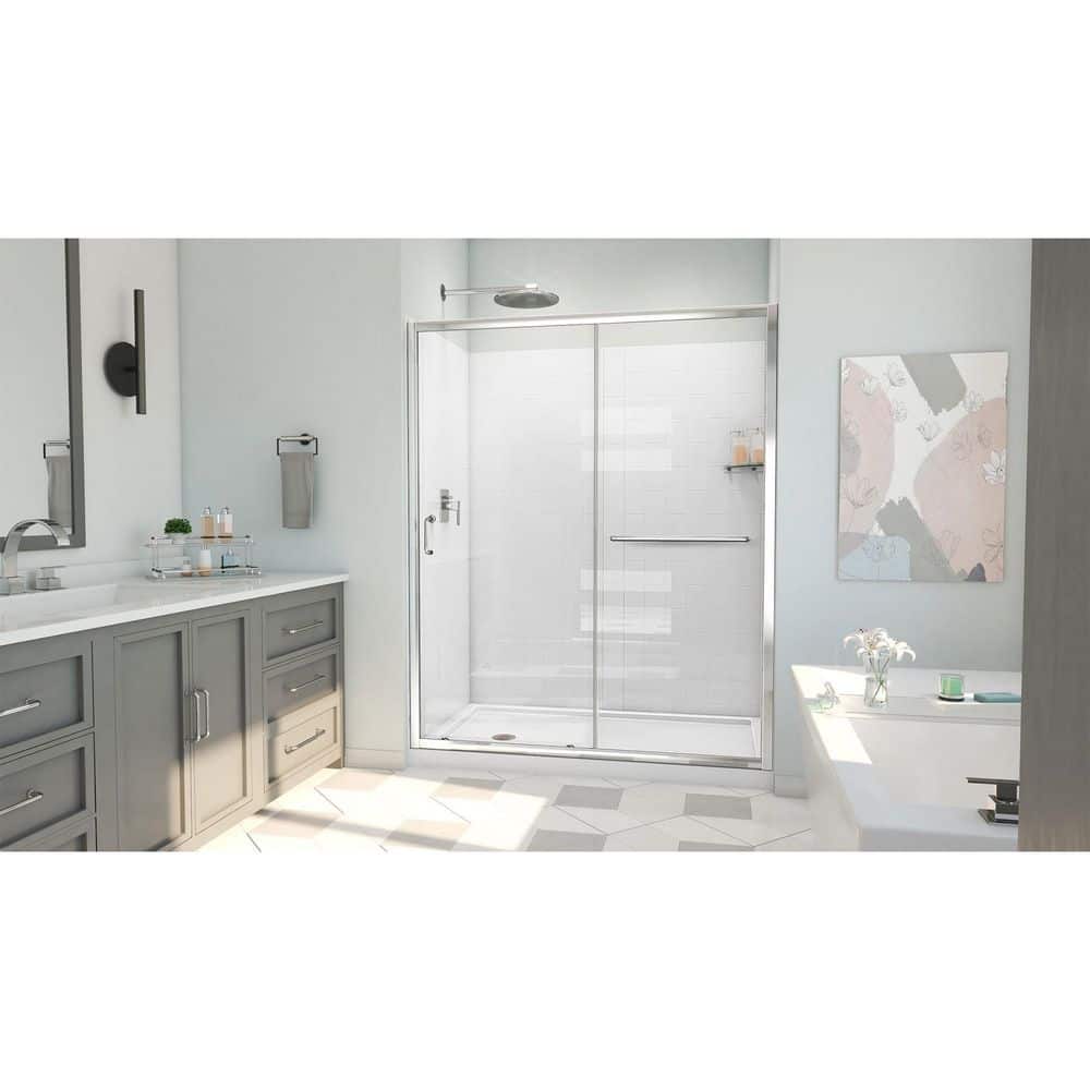 Chrome and Clear Glass Semi-Frameless Sliding Shower Kit, 60" x 30"