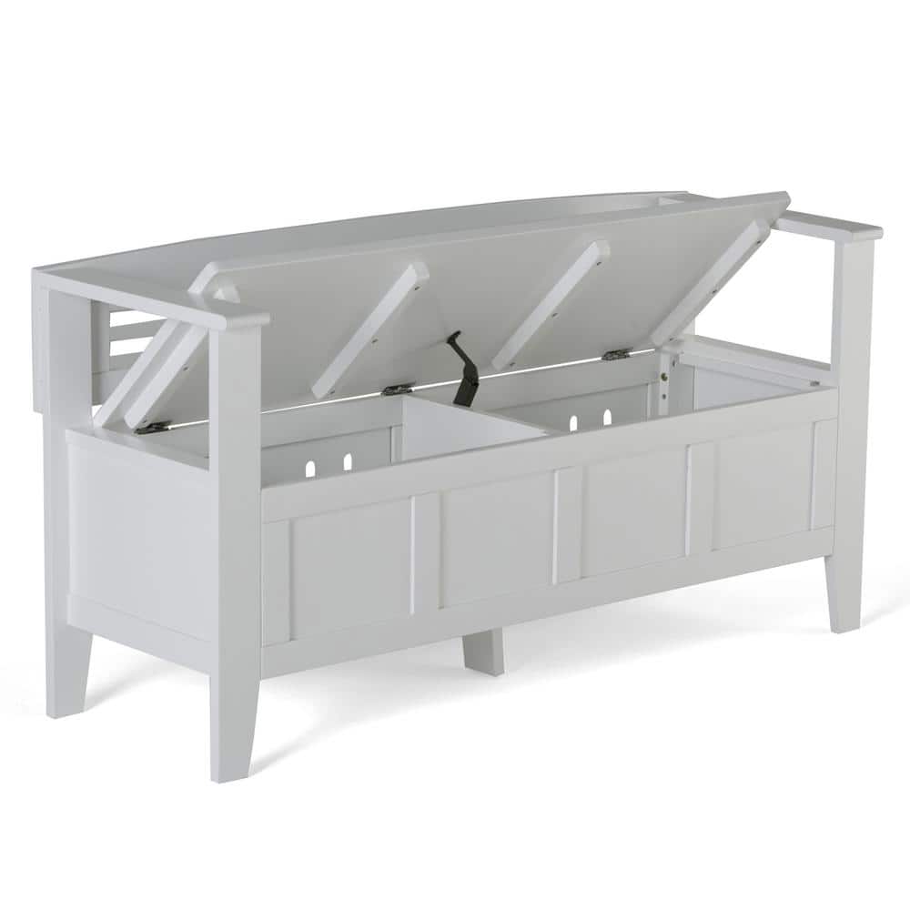 Elegant White Solid Pine 48" Entryway Storage Bench with Backrest