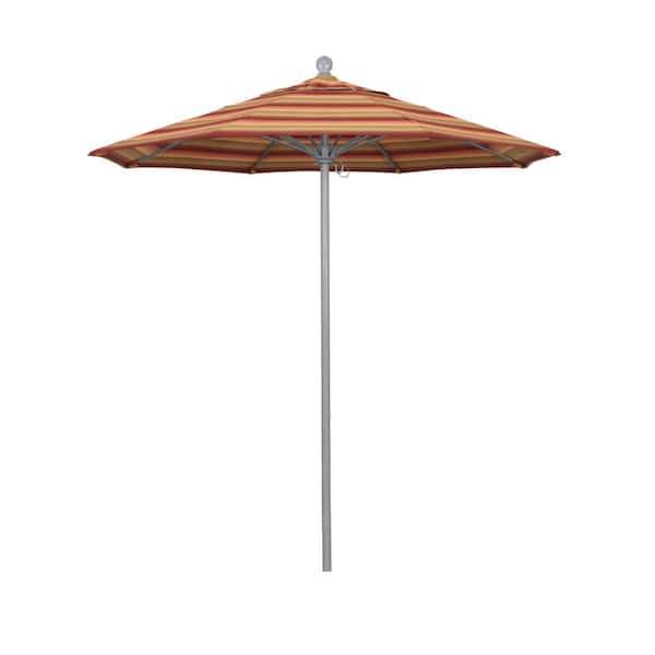 California Umbrella 7.5 ft. Grey Woodgrain Aluminum Commercial Market Patio Umbrella Fiberglass Ribs Push Lift in Astoria Sunset Sunbrella