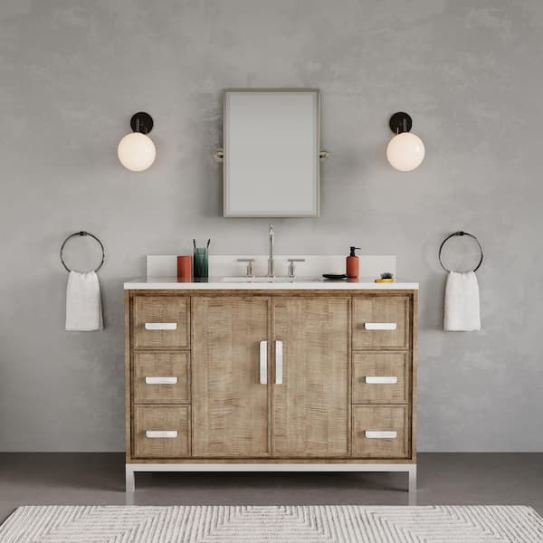 Westin 48 in. W x 22 in. D x 34.4 in. H Single Sink Bath Vanity in Lustrous Walnut with White Brook Quartz Top