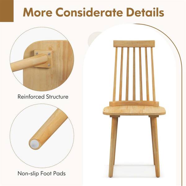 Costway Natural Wood Windsor Dining Chairs with High Spindle Back