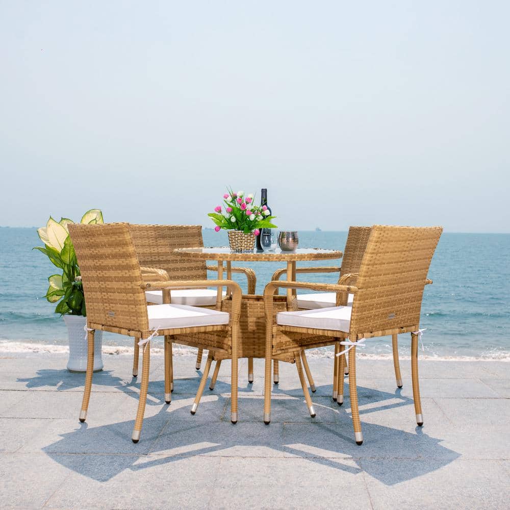 Natural Wicker 5 Piece Bistro Dining Set with Cushions