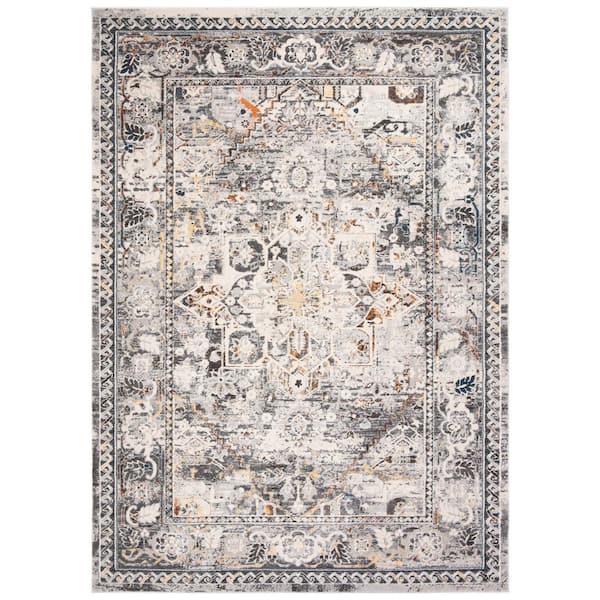 SAFAVIEH Alhambra Gray/Cream 8 ft. x 10 ft. Border Medallion Area Rug