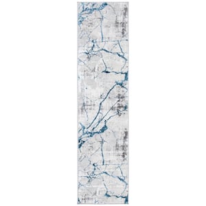 Amelia Gray/Blue 2 ft. x 16 ft. Abstract Distressed Runner Rug