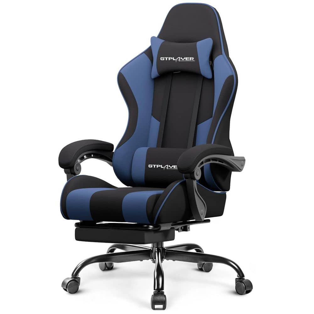 Gaming Chair Fabric Computer Chair with Footrest Height Adjustable Game Chair,Blue