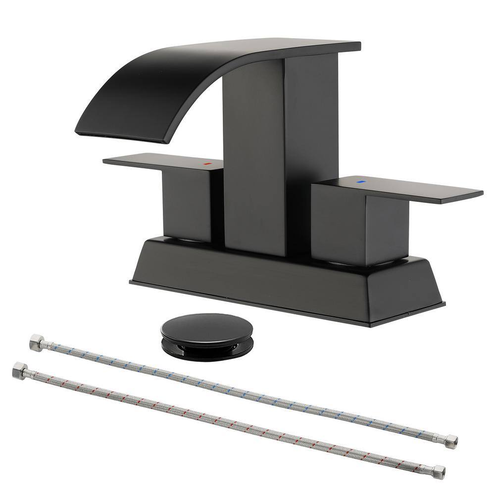 Ami 4 in. Centerset Double Handle Mid Arc Bathroom Faucet with Drain Kit Included in Matte Black price history on PriceWatchPro