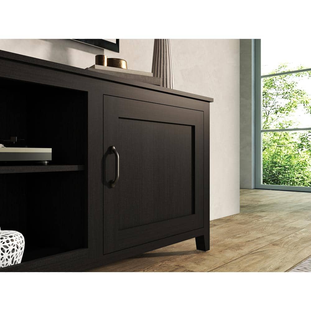 Modern Black Particle Board TV Stand with Cabinets and Shelves for 60" TVs