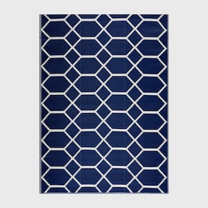 Miami Navy and Creme 8 ft. x 10 ft. Folded Reversible Recycled Plastic Indoor/Outdoor Area Rug-Floor Mat
