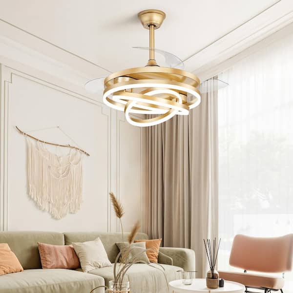 42 in. Smart Indoor Gold Downrod 3-Color LED 6-Speed Retractable Ceiling Fan with Lights and Remote Control