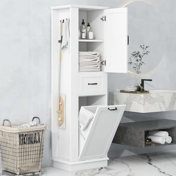 20.3 in. W x 13.8 in. D x 67.8 in. H White MDF Freestanding Linen Cabinet with 2-Drawers and Adjustable Shelf,White