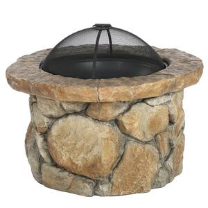 Samson 34 in. x 21 in. Round Cement Wood Burning Outdoor Patio Fire Pit in Natural