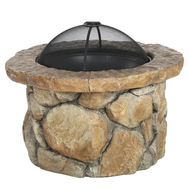 Noble House Samson 34 in. x 21 in. Round Cement Wood Burning Fire Pit in Natural